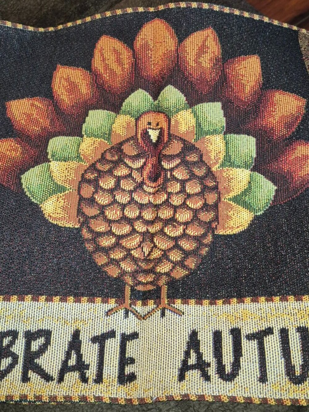 Thanksgiving Turkey Table Runner Celebrate Autumn 69" x 13" Brown Orange Green